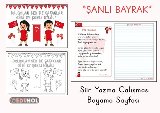 “Şanlı Bayrak” Şiir Yazma Çalışması ve Boyama Sayfası