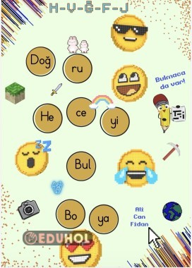 “Son Beş Ses” (H,V,Ğ,F,J) Doğru Heceyi Bul Boya! toplam 60 kelime