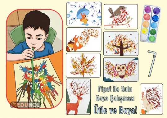 Üfleme Boyası Sulu Boya Çalışması (8 adet şablon)