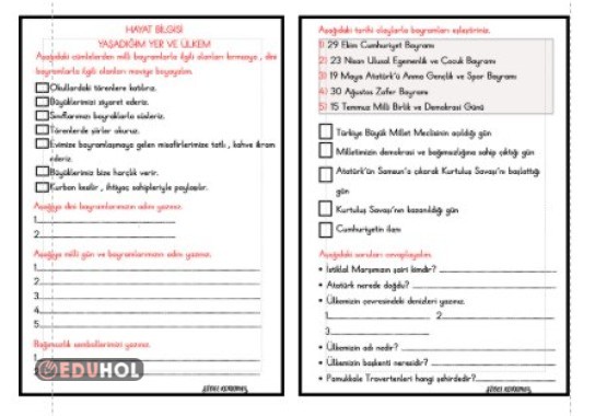 4. ÖĞRENME ALANI YAŞADIĞIM YER VE ÜLKEM ETKİNLİĞİ