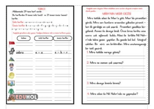 ALFABE - HARF BİLGİSİ 4 - OKUMA ANLAMA ETKİNLİĞİ
