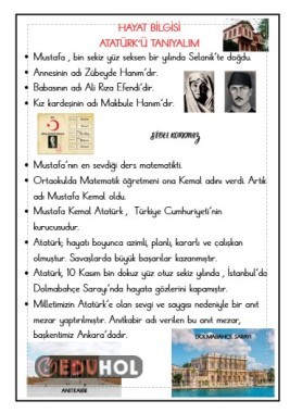 ATATÜRK'Ü TANIYALIM DEFTERE YAPIŞTIRMA