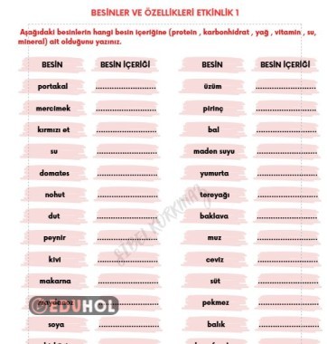 BESİNLER VE ÖZELLİKLERİ ETKİNLİK 1