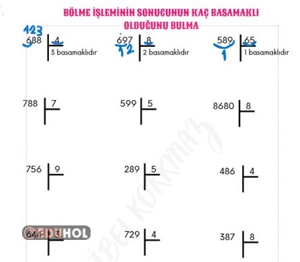 BÖLME İŞLEMİNİN SONUCUNUN KAÇ BASAMAKLI OLDUĞUNU BULMA ETKİNLİĞİ