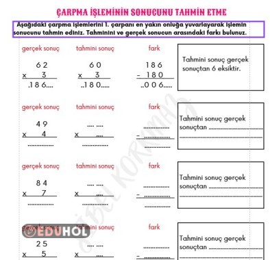 ÇARPMA İŞLEMİNİN SONUCUNU TAHMİN ETME