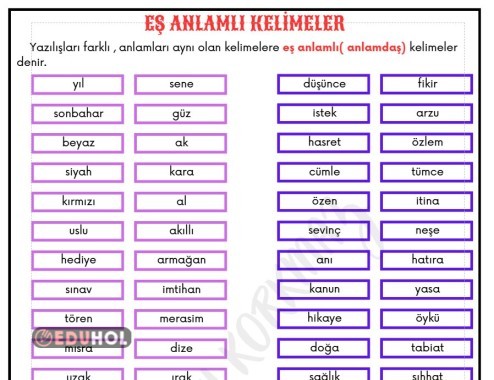 EŞ ANLAMLI KELİMELER DEFTERE YAPIŞTIRMA