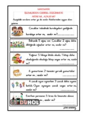 İŞLEMLERDEN CEBİRSEL DÜŞÜNMEYE - ARTAR MI AZALIR MI ETKİNLİĞİ