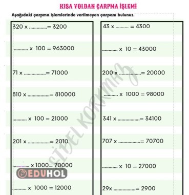 KISA YOLDAN ÇARPMA İŞLEMİNDE VERİLMEYENİ BULMA 1