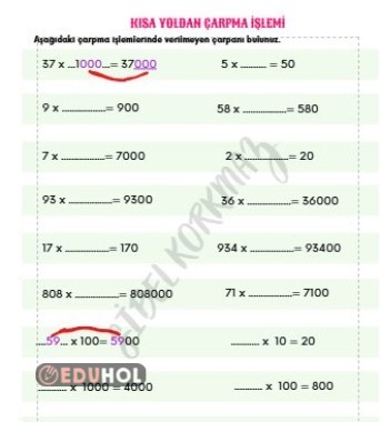 KISA YOLDAN ÇARPMA İŞLEMİNDE VERİLMEYENİ BULMA