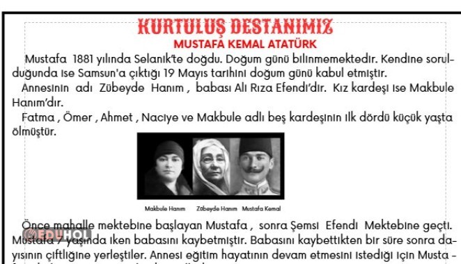 KURTULUŞ DESTANIMIZ M. KEMAL ATATÜRK DEFTERE YAPIŞTIRMA ÖZET