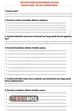 KUVVETİN CİSİMLER ÜZERİNDEKİ ETKİLERİ CEVAPSIZ SORULARLA KONU PEKİŞTİRME