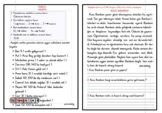 NOKTALAMA İŞARETLERİ - NOKTA - OKUMA ANLAMA ETKİNLİĞİ 1