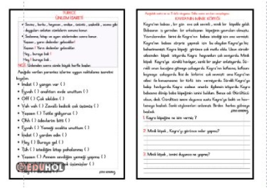 NOKTALAMA İŞARETLERİ - ÜNLEM - OKUMA ANLAMA ETKİNLİĞİ 4