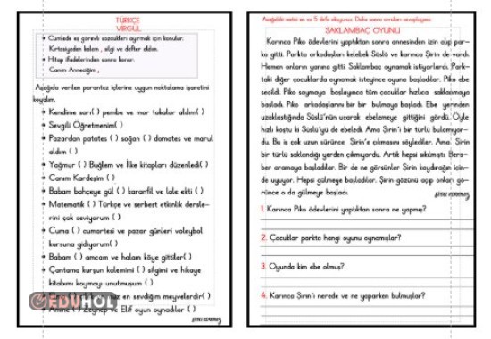 NOKTALAMA İŞARETLERİ-VİRGÜL-OKUMA ANLAMA ETKİNLİĞİ 2