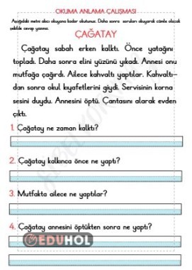 OKUMA ANLAMA ÇALIŞMASI SORU CEVAPLI- SINIF İÇİ YAPTIRMAK İÇİN BASİT