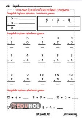 TOPLAMA İŞLEMİ DEĞERLENDİRME ÇALIŞMASI