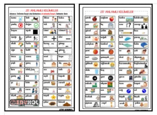 TÜRKÇE - ZIT ANLAMLI KELİMELER DEFTERE YAPIŞTIRMA