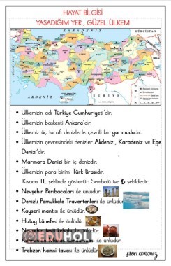 YAŞADIĞIM YER , GÜZEL ÜLKEM DEFTERE YAPIŞTIRMA