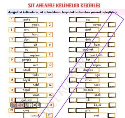 ZIT ANLAMLI KELİMELER ETKİNLİK 3