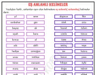 EŞ ANLAMLI KELİMELER DEFTERE YAPIŞTIRMA