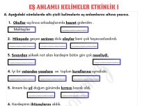 EŞ ANLAMLI KELİMELER ETKİNLİK 2