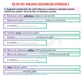 EŞ VE ZIT ANLAMLI KELİMELER ETKİNLİK 1