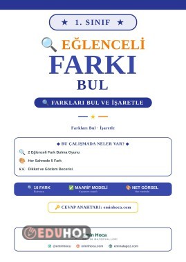 1. Sınıf Farkı Bul  | İki Resim Arasındaki Farkları Bul PDF — Cevap Anahtarı eminhoca.com'da