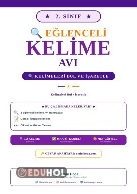 2. Sınıf Kelime Avı Etkinliği | Görsel İpuçlu Harf Bulmacası PDF — Cevap Anahtarı eminhoca.com'da