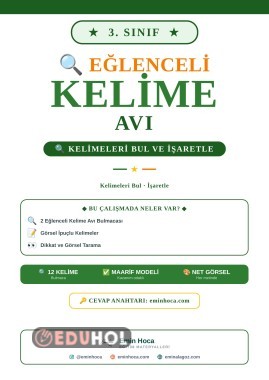 3. Sınıf Kelime Avı | Çapraz Görsel İpuçlu Harf Bulmacası PDF—Cevap Anahtarı eminhoca.com'da