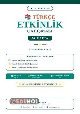3. Sınıf Türkçe 34. Hafta Etkinlikleri | Yıl Sonu Pekiştirme PDF (Maarif Modeli, Cevap Anahtarlı)