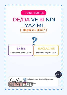 3. VE 4. SINIF de, da, ki BAĞLACI KONU ANLATIMI VE ÇALIŞMA KAĞIDI VE TEST PDF İNDİR