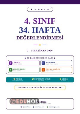4. Sınıf 34. Hafta Değerlendirmesi PDF İndir | Türkçe Matematik Fen Sosyal