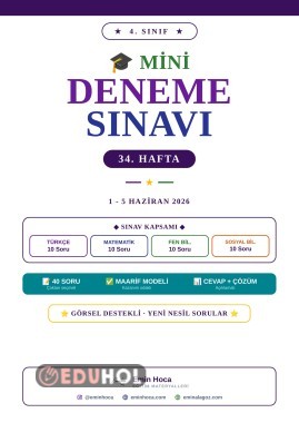 4. Sınıf 34. Hafta Mini Deneme Sınavı PDF İndir | Türkçe Matematik Fen Sosyal