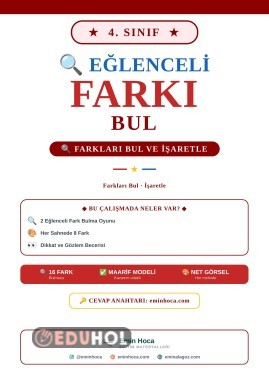 4. Sınıf Farkı Bul  | İki Resim Arasındaki Farkları Bul PDF  — Cevap Anahtarı eminhoca.com'da