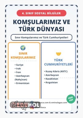 4. SINIF SOSYAL BİLGİLER KOMŞULARIMIZ VE TÜRK CUMHURİYETLERİ KONU ANLATIMI VE ÇALIŞMA KAĞIDI PDF İ
