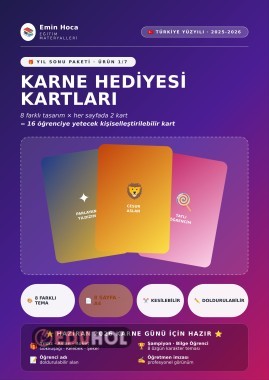 Karne Hediyesi Kartları — 8 Farklı Tasarım (Sayfada 2 Kart, Kesilebilir)