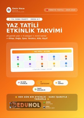 Yaz Tatili Etkinlik Takvimi — 30 Günlük Plan (6 Kategori)
