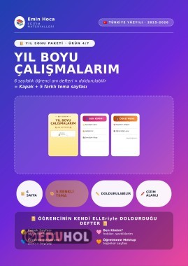 Yıl Boyu Çalışmalarım — Öğrenci Anı Defteri (6 Sayfa)