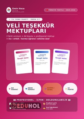 Yıl Sonu Veli Teşekkür Mektubu — 3 Versiyon (Kız / Erkek / Karma)