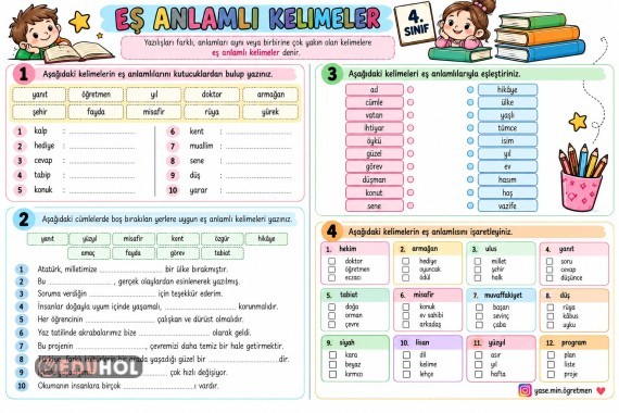 EŞANLAMLI KELİMELER ÇALIŞMA KAĞIDI