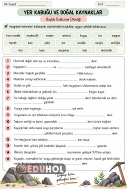FEN BİLİMLERİ KAYAÇLAR BOŞUK DOLDURMA ETKİNLİĞİ