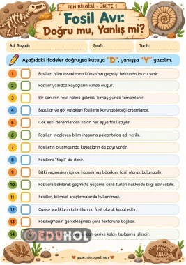 FOSİLLER-DOĞRU YANLIŞ ETKİNLİĞİ