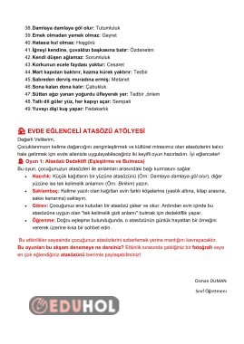 ATASÖZLERİ  ANAHTAR KELİME VE AİLE İÇİ OYUN