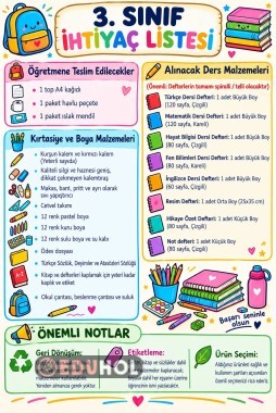 3.Sınıf İhtiyaç Listesi