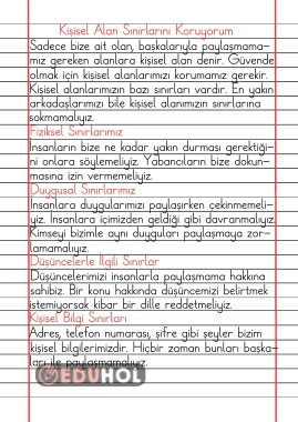 Kişisel Alan Sınırlarını Koruyorum Defter Notu