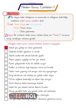 Neden Sonuç Cümleleri - 1