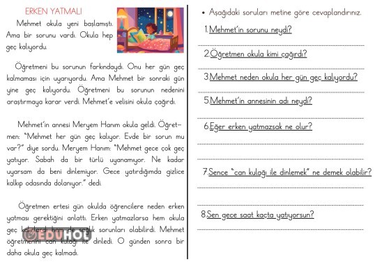 Okuma Anlama Metni (Erken Yatmalı)