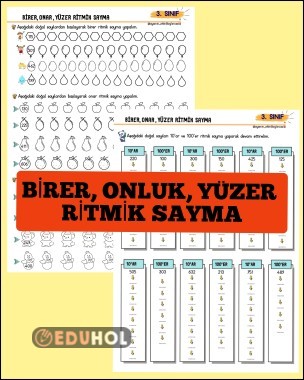 BİRER, ONAR, YÜZER RİTMİK SAYMA ÇALIŞMA KAĞIDI (2 Sayfa)