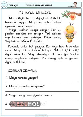 1. sınıf okuma anlama metni