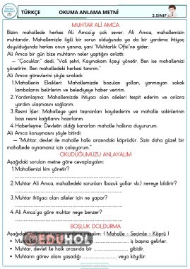 2. SINIF - MUHTAR METNİ - OKUMA ANLAMA